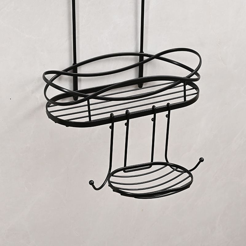 Three-layer wall-mounted iron storage rack in the bathroom, triangular storage rack for bath gel, soap, bath balls, hanging basket, no need to use Specification image