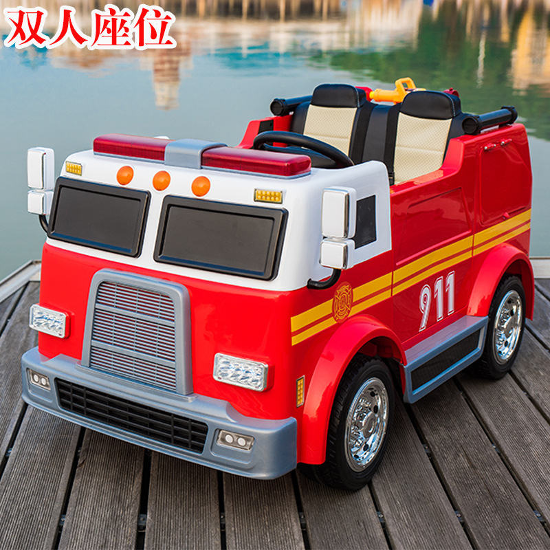 超大双座儿童电动车消防车四轮带遥控宝宝玩具车警车可坐人童车产品图