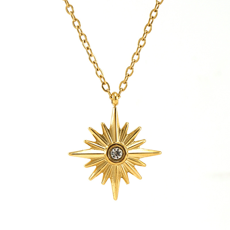 Cross-border ins octagonal stainless steel necklace jewelry, European and American 18K gold titanium steel pendant collarbone chain, women's color won't fade