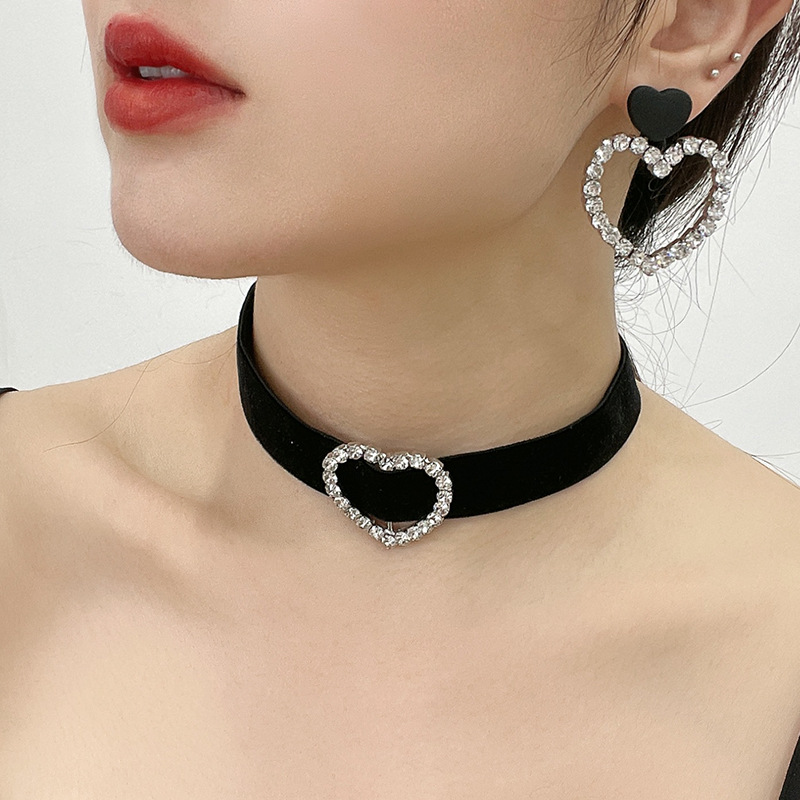 Monochrome派对爪链爱心Y2K heart织带ribbon颈链女耳环套装产品图