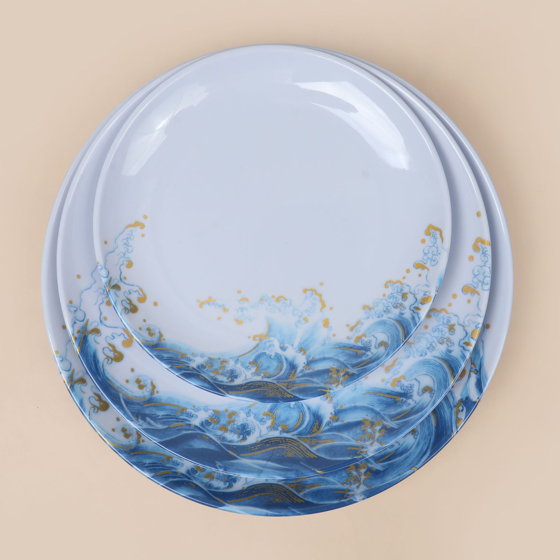 New white round melamine tableware for foreign trade, melamine round buffet commercial bowls and plates, melamine plates for imitation porcelain details Picture