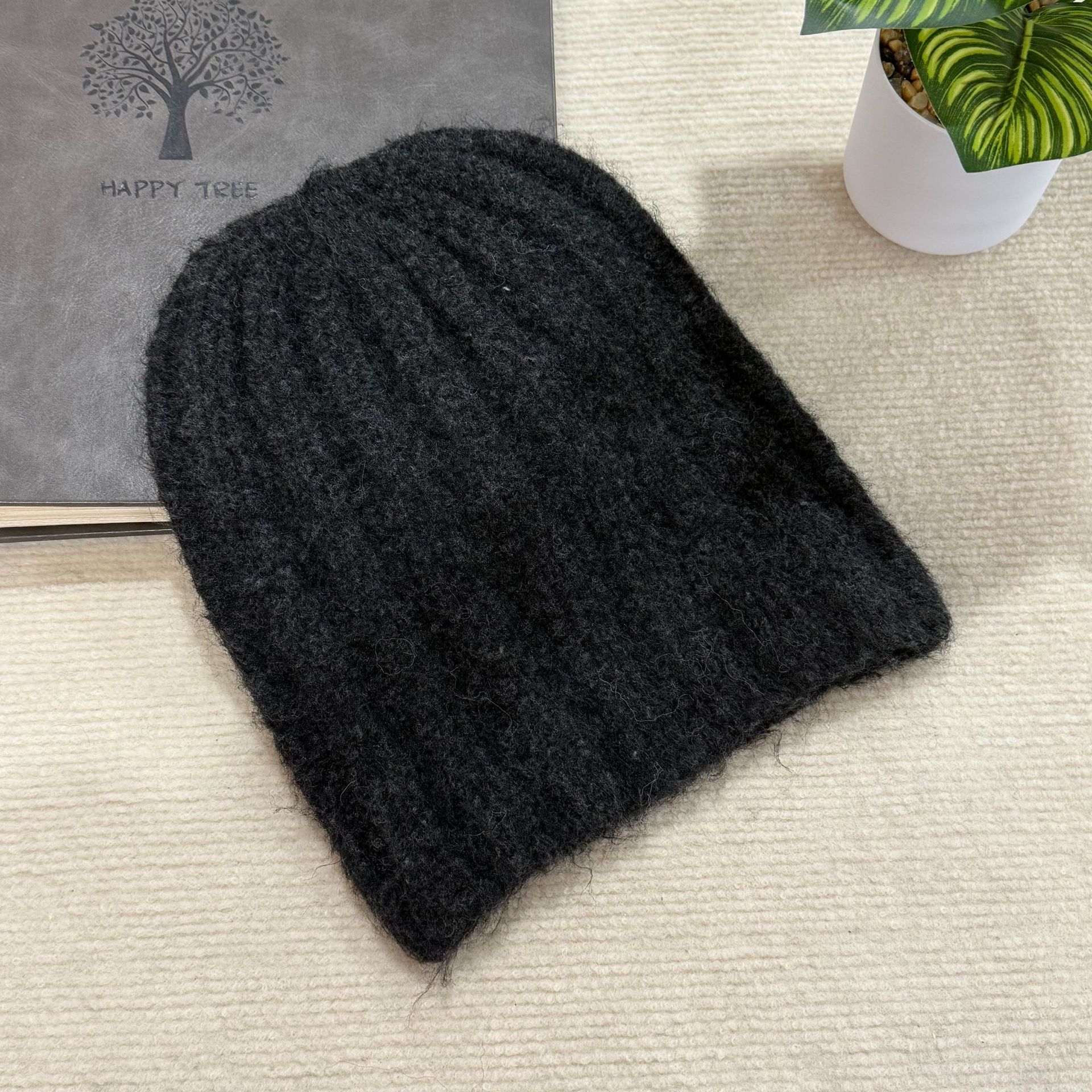 ins Korean-style knitted cap solid color retro plush pullover cap for men and women to keep warm in autumn and winter