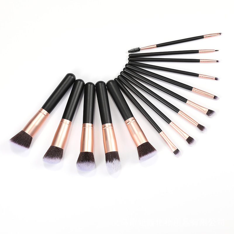 Yingxiumei 14-piece makeup set brush comes with a zipper leather bag, rose gold makeup brush, loose brush and high-gloss brush in stock Specification image