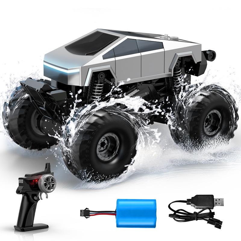 Cross-border Tesla Cyberpickup remote-controlled off-road water and land vehicle, four-wheel drive off-road charging, big feet, children and boys' toy