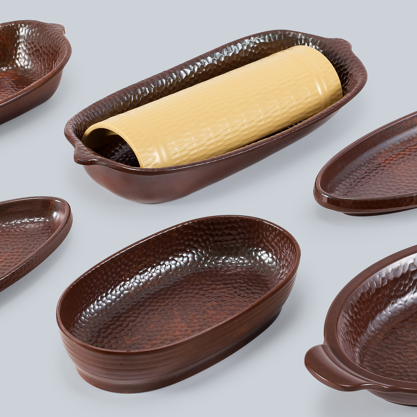 Melamine plates, imitation porcelain boat-shaped tableware, hot pot side plates, retro Japanese rectangular deep plates, commercial use Application Scenario