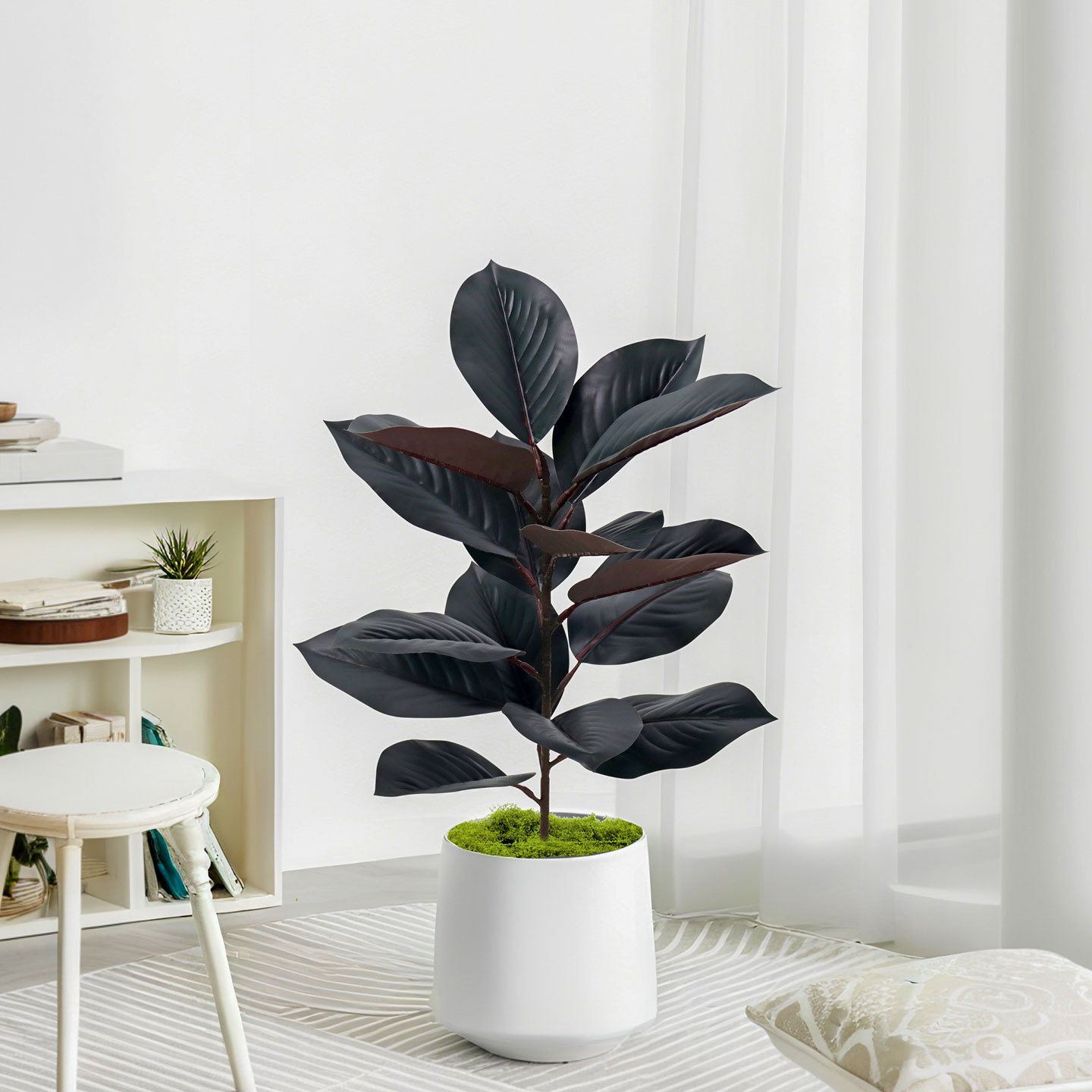 Simulated green plants, magnolia branches, black diamond rubber trees, Ficus lyrata, green decoration, garden landscaping, living room table ornaments
