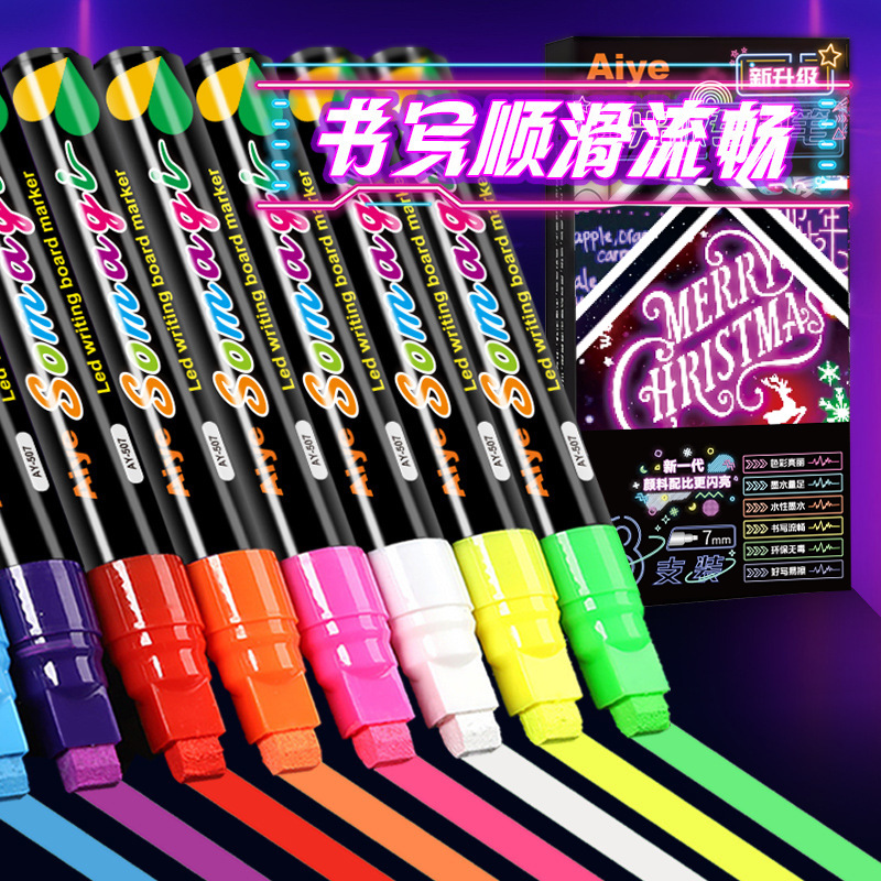 Fluorescent board special pen, glass graffiti fluorescent pen, erasable sign advertising design blackboard light board pen, liquid chalk details Picture