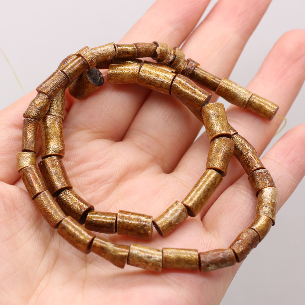 Natural dyed gold coral cylindrical beads, DIY jewelry, semi-finished products, necklaces, handmade jewelry, wholesale Specification image