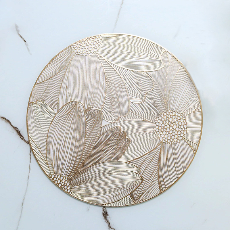 时尚简约圆形雏菊花朵装饰餐垫欧式轻奢PVC烫金防水防滑隔热桌垫