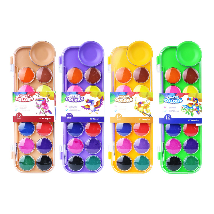 Yalong Cross-border Bestseller 12-color watercolor student art supplies Children's watercolor painting sets details Picture