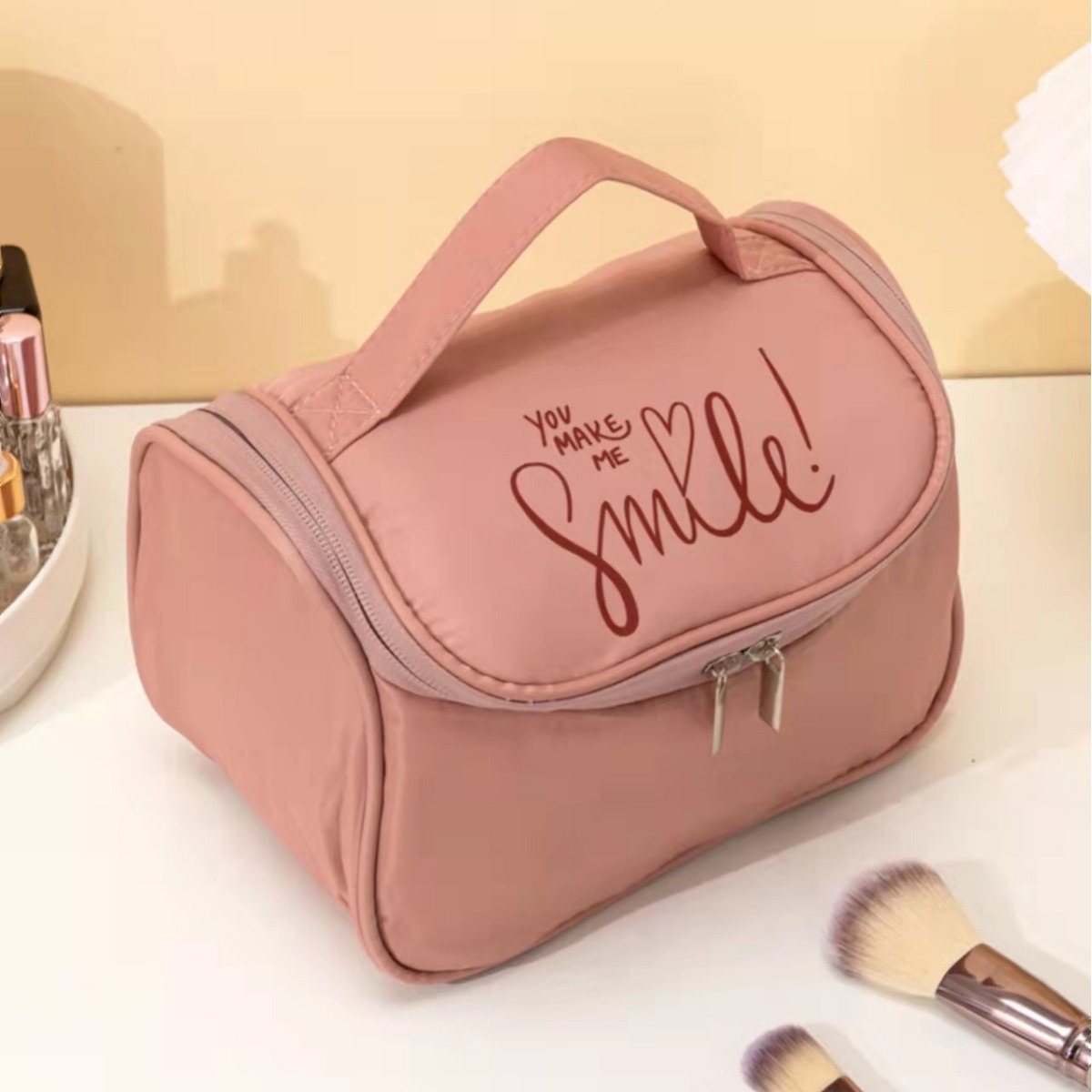 New large-capacity travel makeup bag, storage bag, fashionable fabric bag, waterproof toiletry bag, hook bag, girls' portable bag Specification image