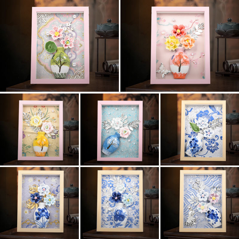 宋锦相框画 永生花diy材料包国庆教师节创意手工团建沙龙亲子活动细节图