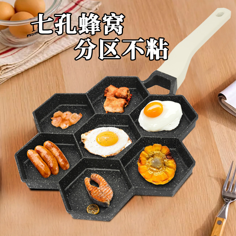 Hexagonal grid frying pan, stainless steel frying pan, three-layer steel frying pan, flat pan for egg frying, kitchenware, iron plate for grilling and baking Application Scenario