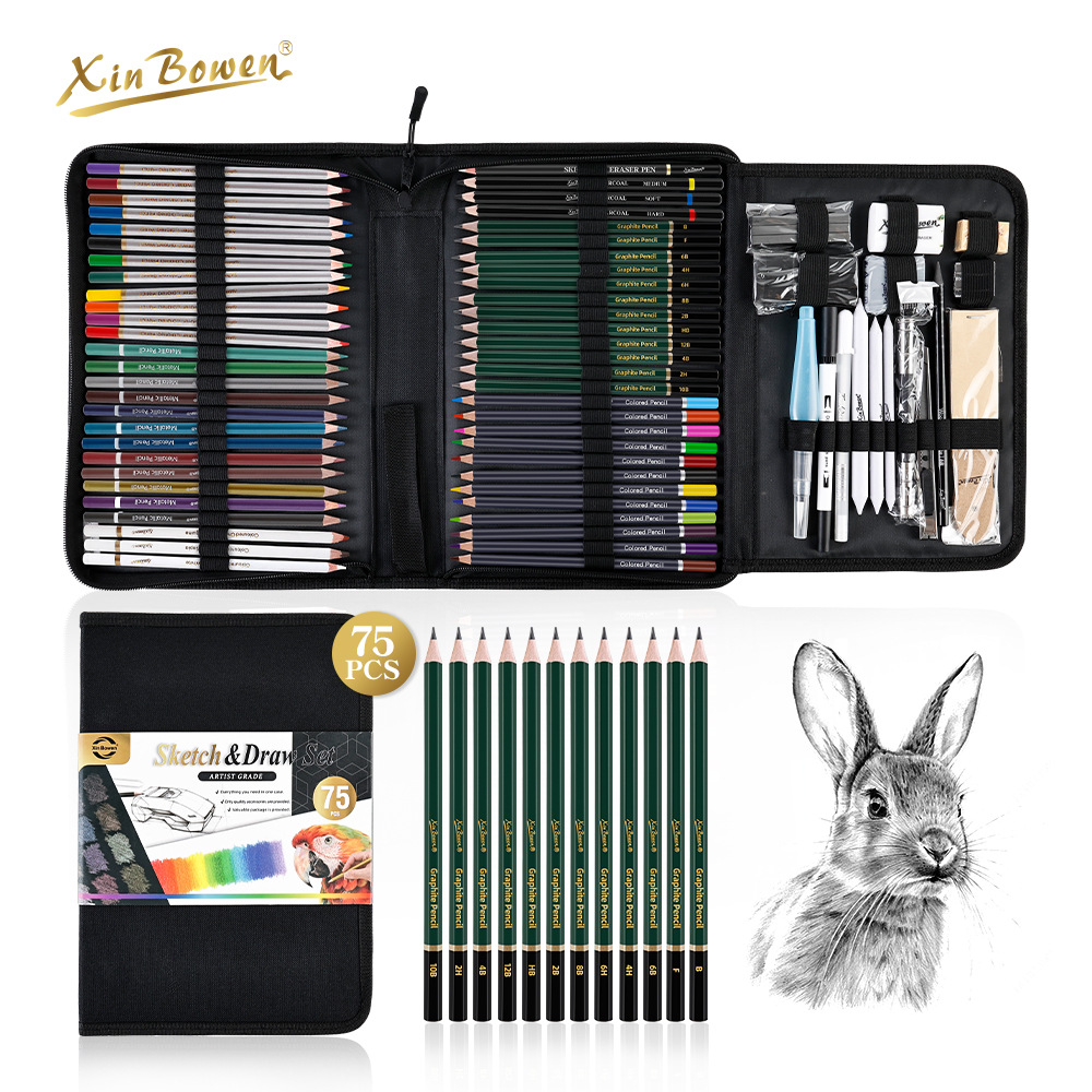 A 75-piece set of drawing pencils, oil-based colored pencils, canvas bags, pen curtains, art supplies and professional drawing tools from Xinbowen are selling well on Amazon details Picture