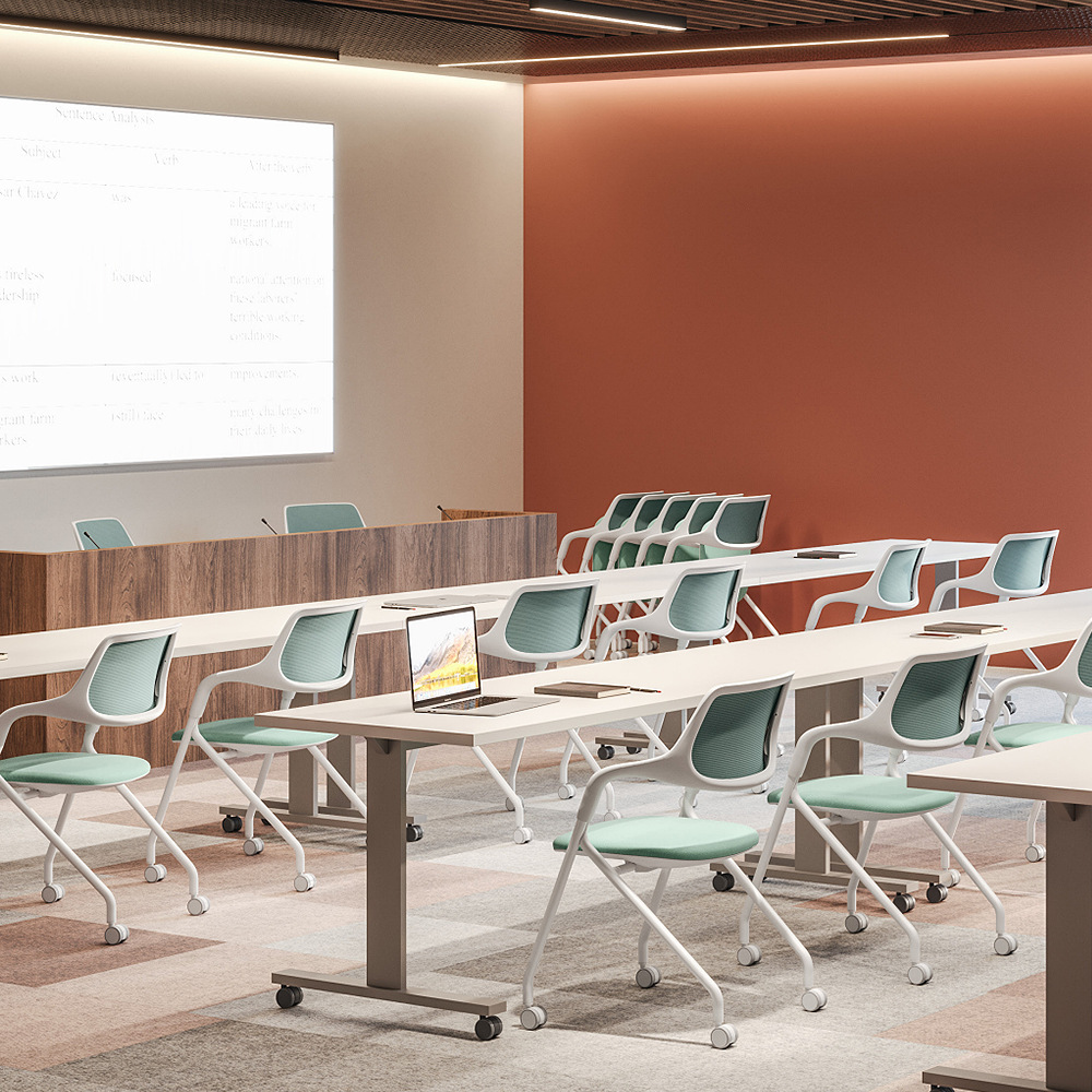 The PA plastic nylon frame training chair features an ergonomic design and silent rollers, making it an office chair suitable for multiple scenarios Specification image