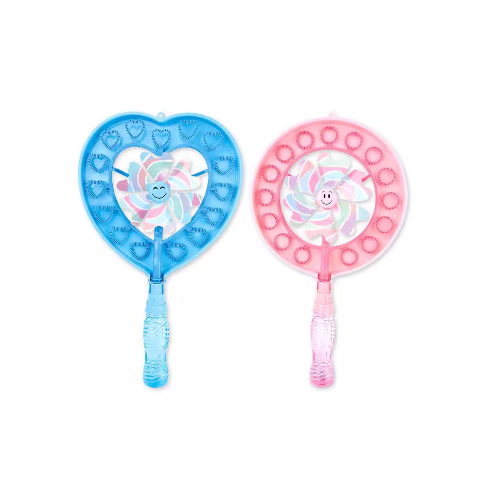 Colorful heart-shaped windmill bubble stick, round handheld bubble blower, outdoor children's toy for boys and girls, leak-proof Item Picture