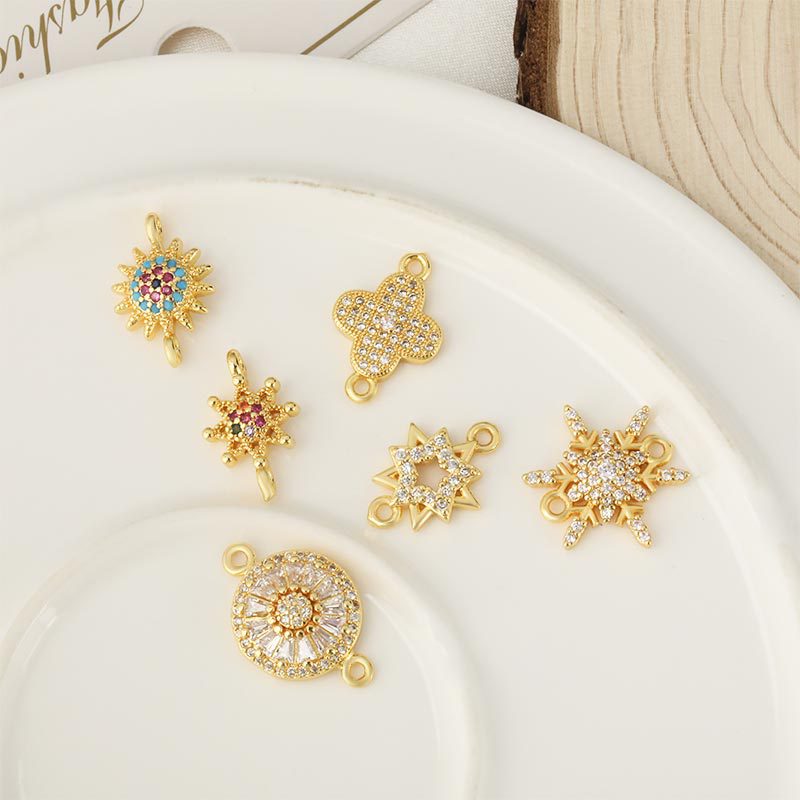Copper micro-inlaid zircon colored six-star sunflower pendant, diy jewelry, earrings, necklace, bracelet connection material Application Scenario
