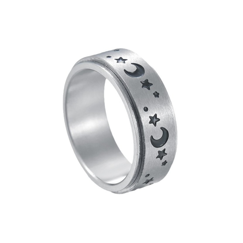 Amazon source Star Moon rotating titanium steel stress-relieving ring, standard US size cross-border jewelry wholesale Item Picture