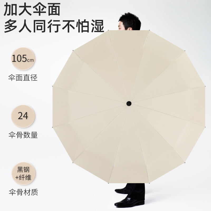全自动抗雨伞加大加厚叠男士晴雨两用太阳伞女一键加固黑色手动细节图