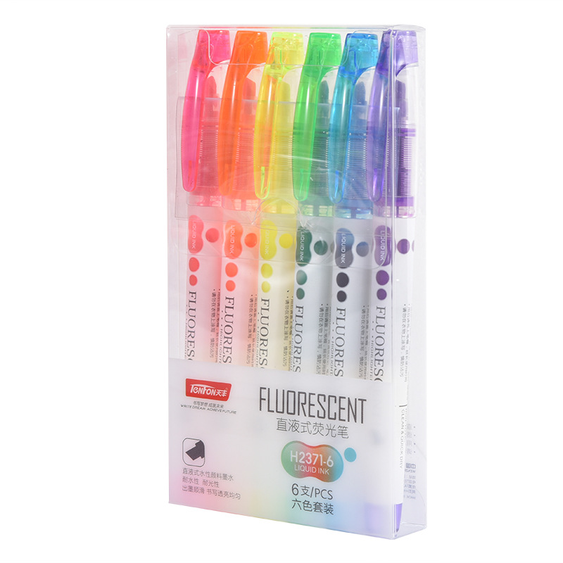 Tianfeng Direct Liquid Highlighter 2371 water-based Highlighter wholesale 6 pieces/set, smooth black color, Factory direct supply Item Picture
