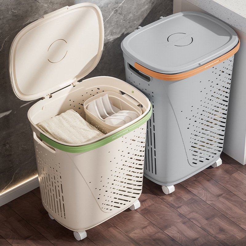 Free shipping for household dirty clothes baskets, clothes storage baskets, plastic bathroom and toilet dirty clothes baskets, one-piece consignment details Picture