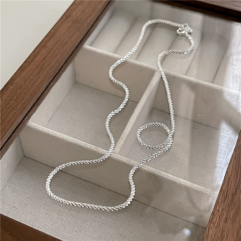 Flash sand Italian niche s925 silver sparkling and glittering collarbone chain plain chain necklace bare chain women's factory supply