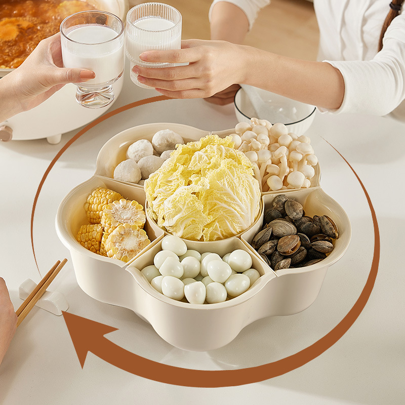 Double-layer vegetable platter with compartments for rotating hot pot, washing basin, draining basket, creative multi-functional vegetable preparation and side dish for home use