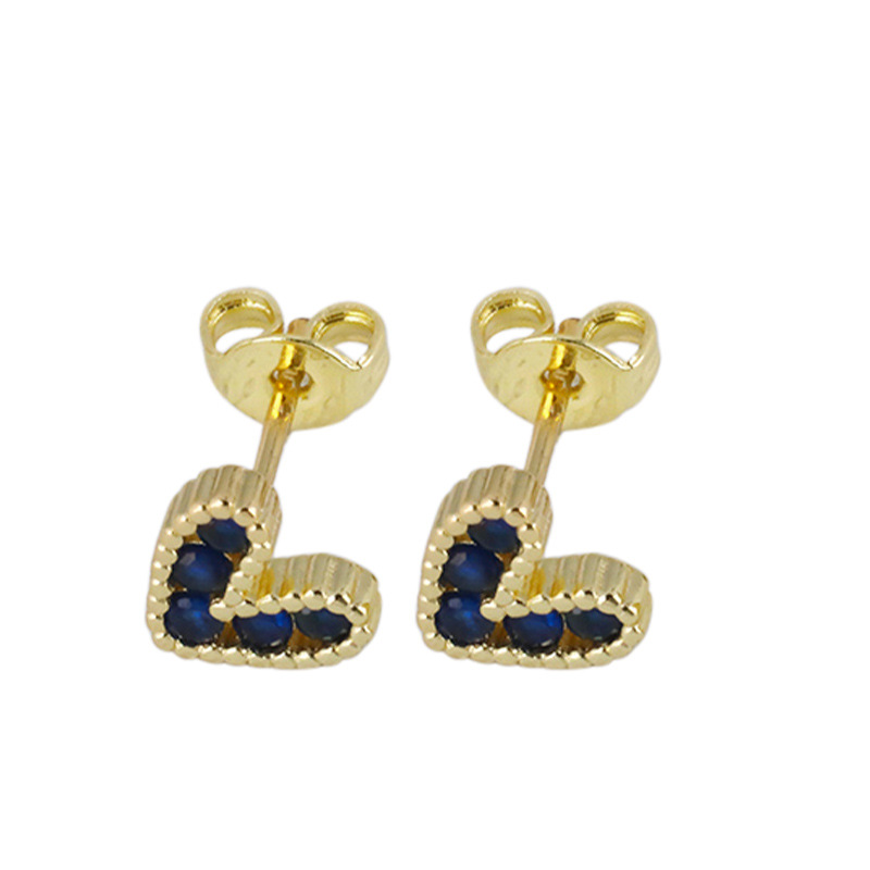 Cross-border best-selling small and exquisite micro-embedded multi-color zircon heart-shaped stud earrings, fashionable and retro original design heart earrings Item Picture
