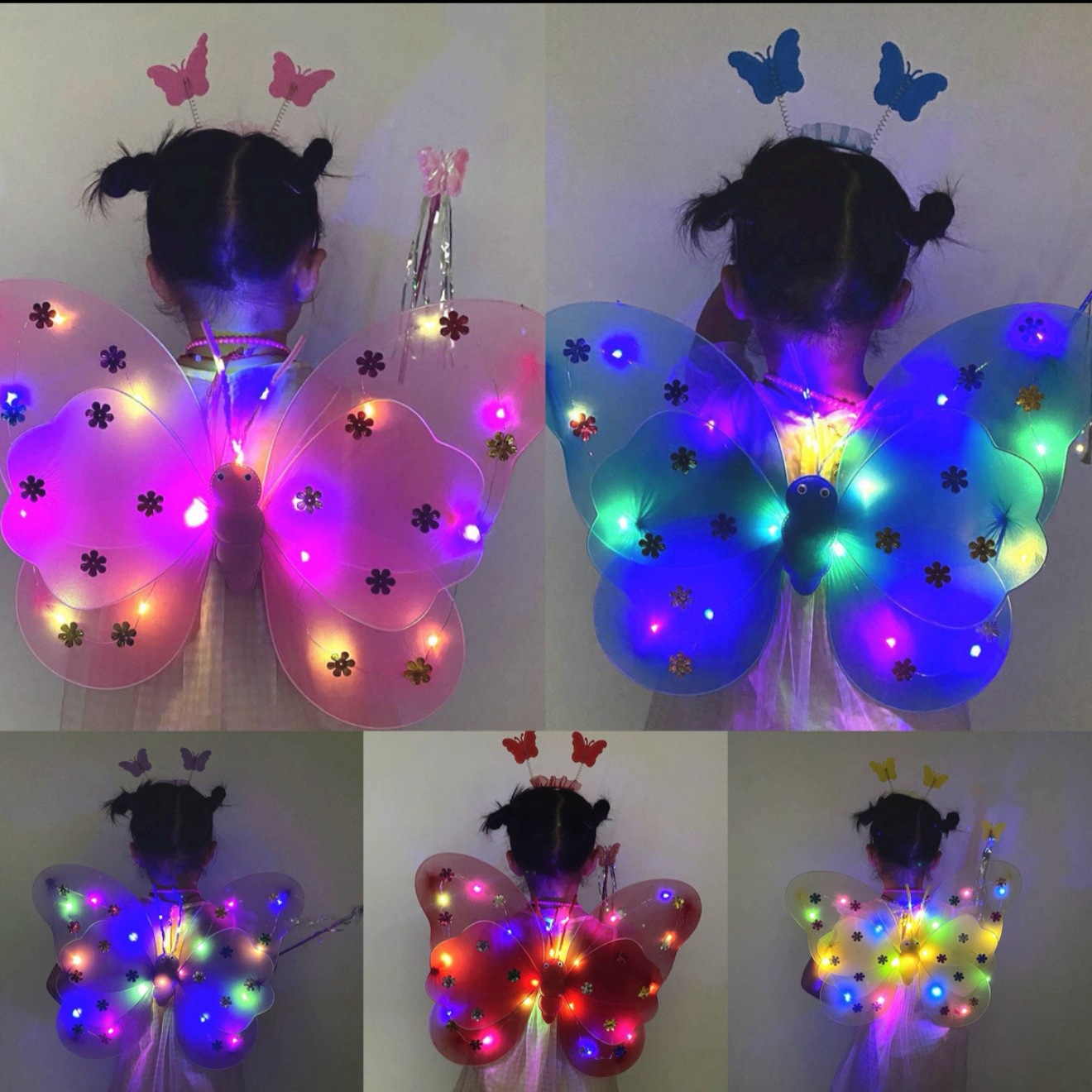 Butterfly children's wing glowing single layer Double Layer three-piece set performance prop Magic wand back decoration Specification image