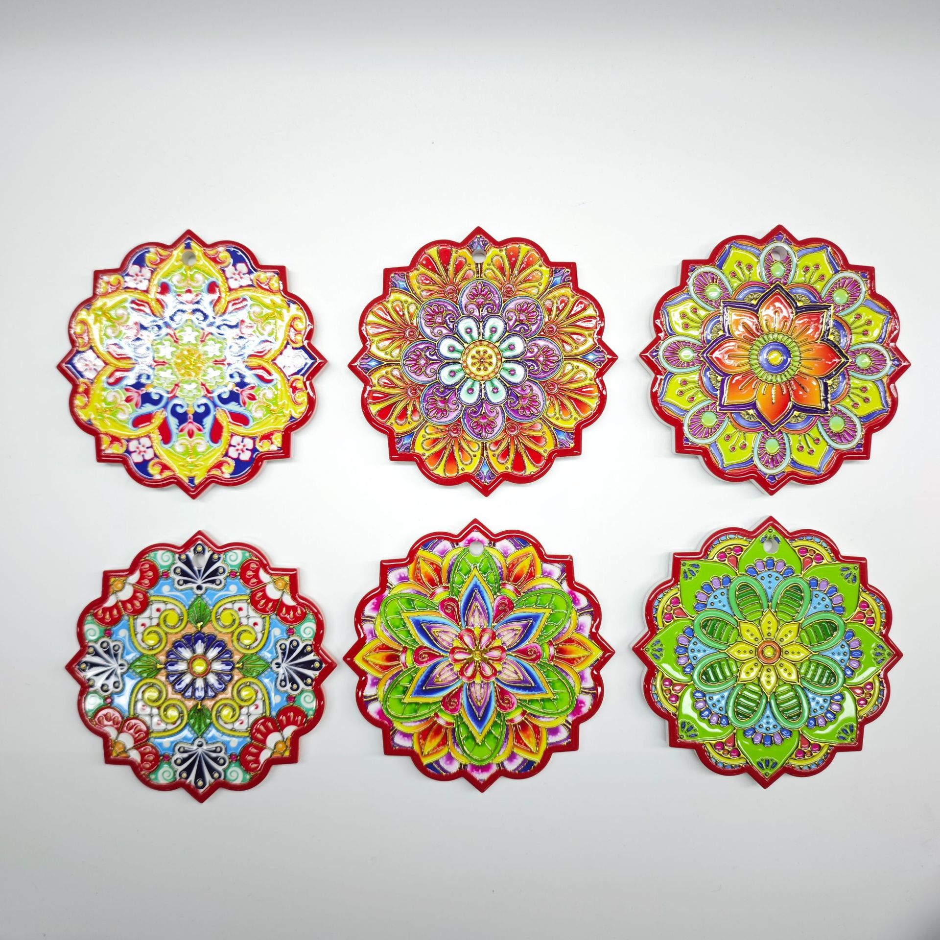 Multi-angled petal retro patterned ceramic 3D embossed and embossed coasters, home decorative, heat-insulating and waterproof coasters details Picture