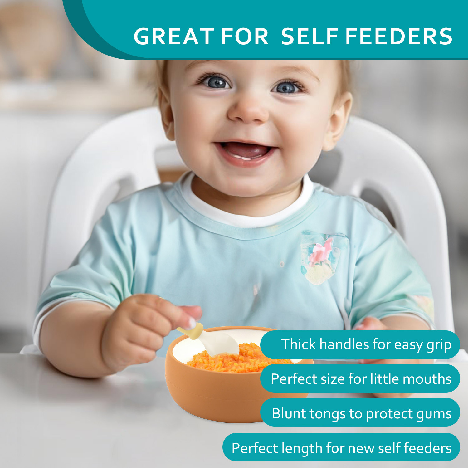 Children's silicone spoon, food-grade fork set for one-and-a-half-year-old kids to learn independently, Amazon cross-border complementary food tableware Application Scenario