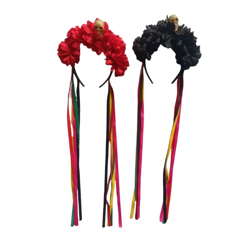 欧美新款热销万圣节仿真菊花骷髅头发箍 墨西哥狂欢节彩带发饰装