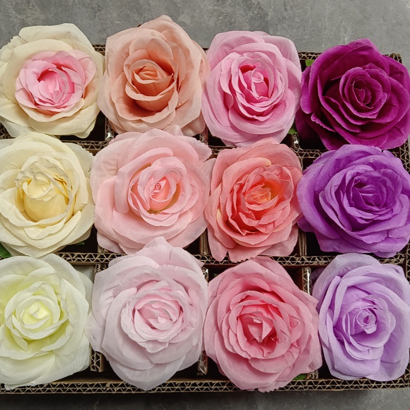 厂家直销婚庆仿真玫瑰花头绢花婚礼花艺插花多颜色玫瑰家居装饰