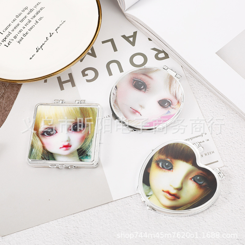 Cartoon portable small mirror, cute mini folding form-fitting small mirror, makeup small mirror, mini beauty mirror, double-sided mirror Specification image