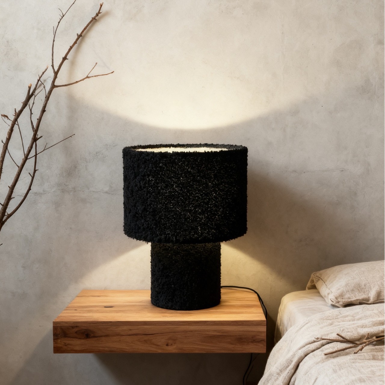 Japanese-style simple solid-color teddy velvet table lamp, living room, study, bedroom, bedside table, mushroom table lamp decorative lighting fixtures Application Scenario