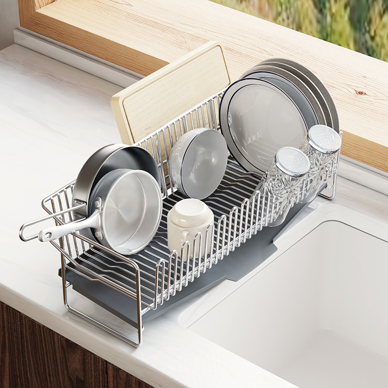 304 stainless steel draining rack, kitchen bowl rack, sink side dish and tableware storage rack, no installation required countertop storage rack details Picture