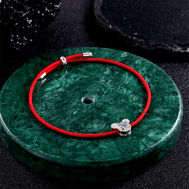 Zhuoheng Carefully selected hand-woven pure silver Mickey Moissanite bracelet, lucky red string for the zodiac year, simple and niche bracelet details Picture