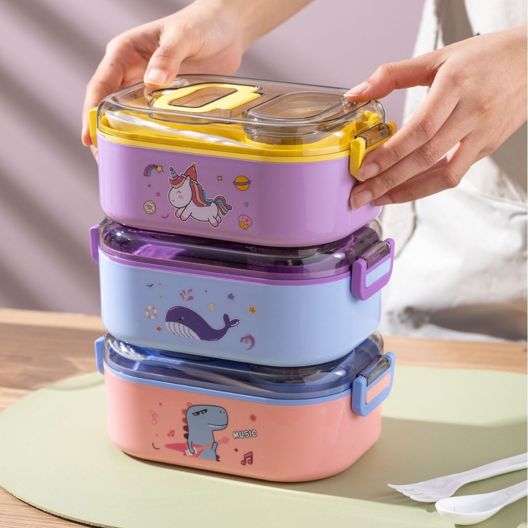 可爱卡通饭盒双层保温餐盒长方形便当盒 食品级学生餐具多格产品图