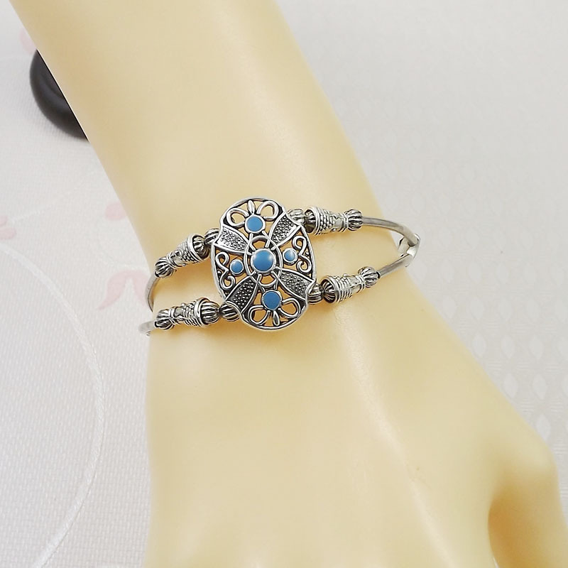 民族风配饰时尚复古饰品批发古银配饰波西米亚手链镀银古典手环白底实物图