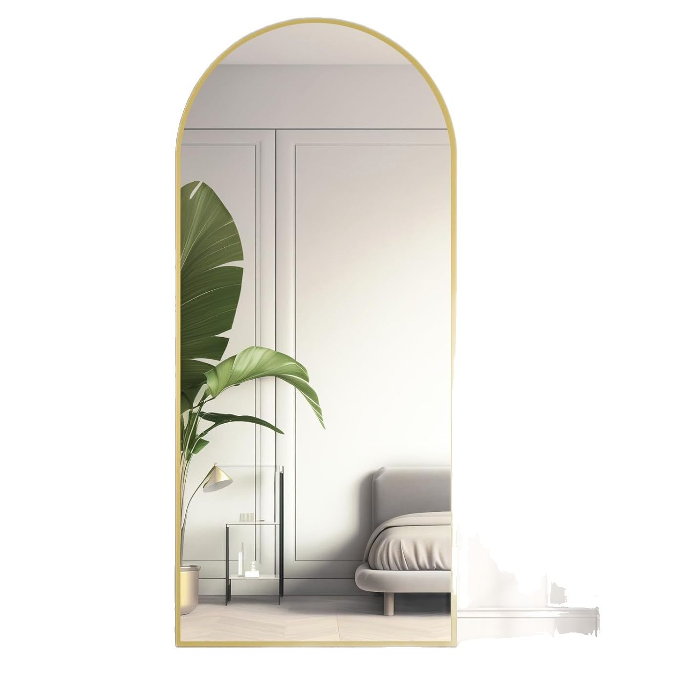 铝合金拱形镜子全身镜贴墙家用玄关门后穿衣镜壁挂式免打孔试衣镜白底实物图
