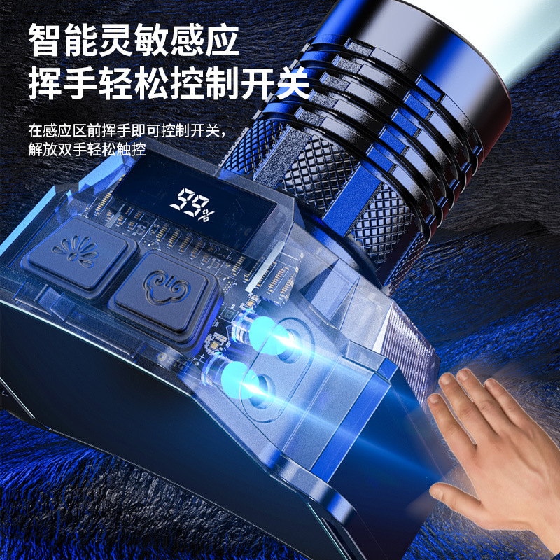 Cross-border two-light source, LED battery level display, charging night riding headlamp, zoom, long-range aluminum alloy miner's lamp details Picture