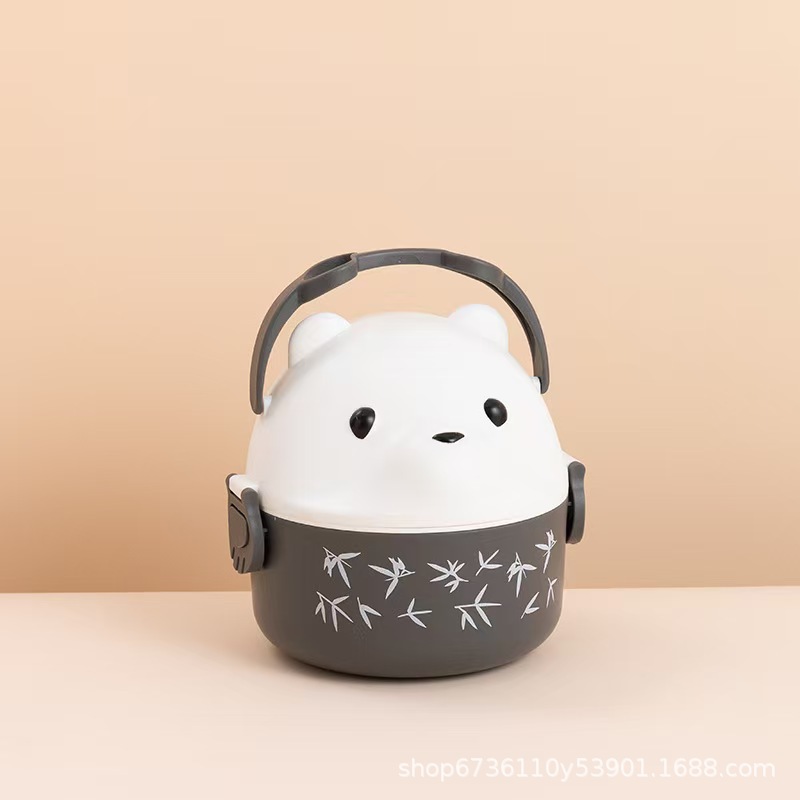 Eyeglasses Bear single-layer hand-held lunch box, office worker, Japanese student lunch box, microwave oven, heating tape lid bento box details Picture