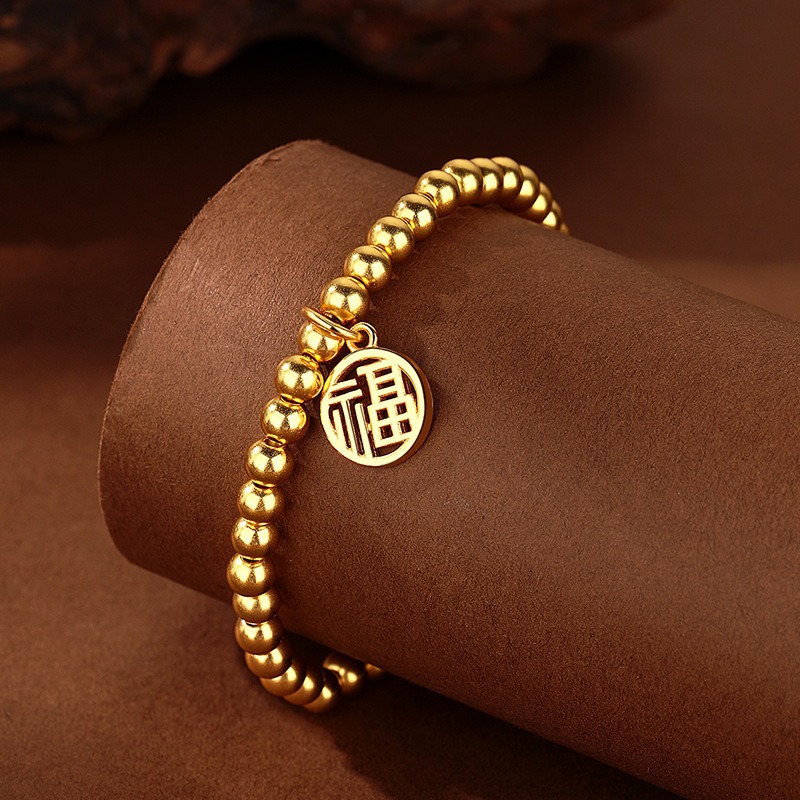 Wholesale jewelry copper gold-plated prayer and blessing pendant bracelets from the manufacturer, bringing continuous good luck and lasting color. Sand gold best-selling bracelets Specification drawing
