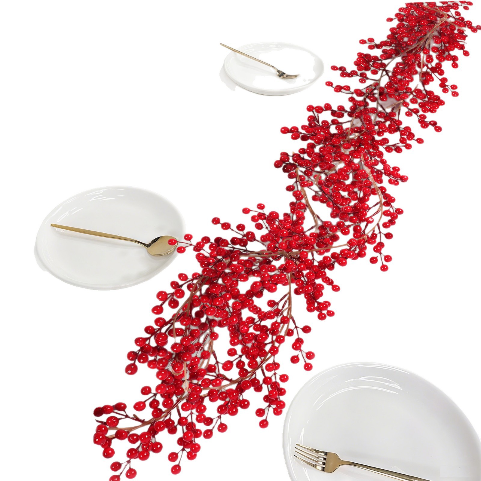 Amazon nueva llegada atmósfera de navidad decoración del hogar artículos bayas rojas cross-border venta caliente simulación fruta roja ratán Item Picture