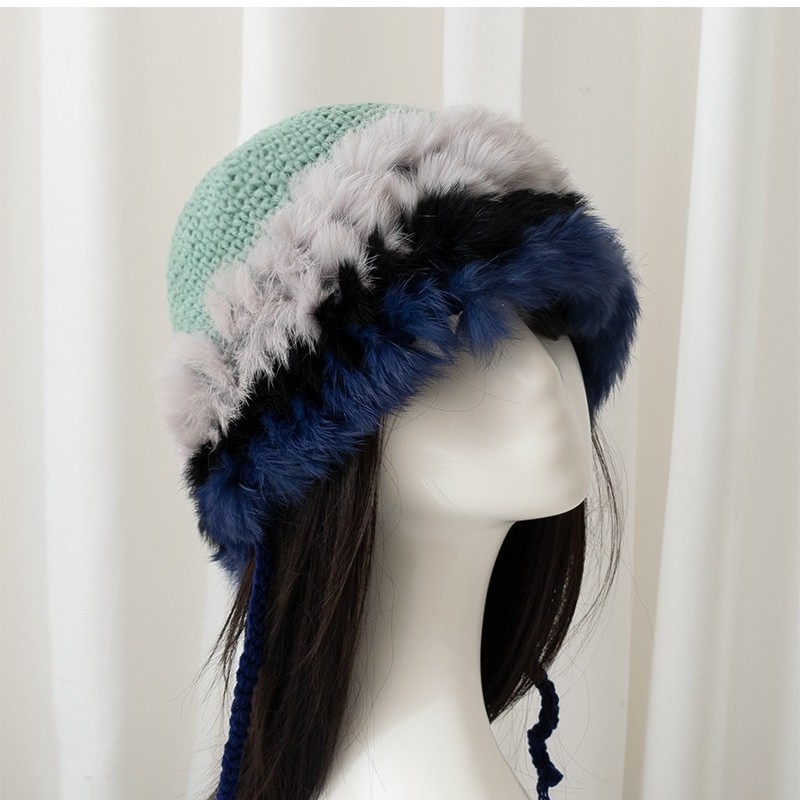 Fluffy/warm lace-up hat, sweet rabbit fur hat, women's autumn and winter face-enhancing little versatile ins woolen cap Specification image