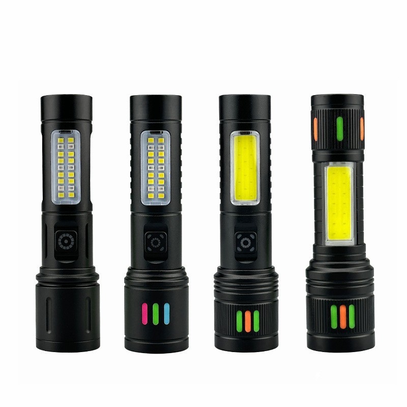 High-intensity flashlight, fast typ-c charging, outdoor clear laser flashlight with cob warning side work light