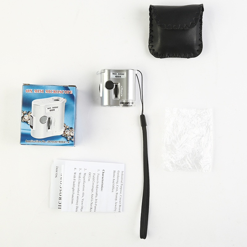 The new 9592 microscope, with a 60x magnifying glass and a lamp, is a multi-functional magnifying glass specifically designed for banknote and jewelry inspection. Factory direct sale details Picture
