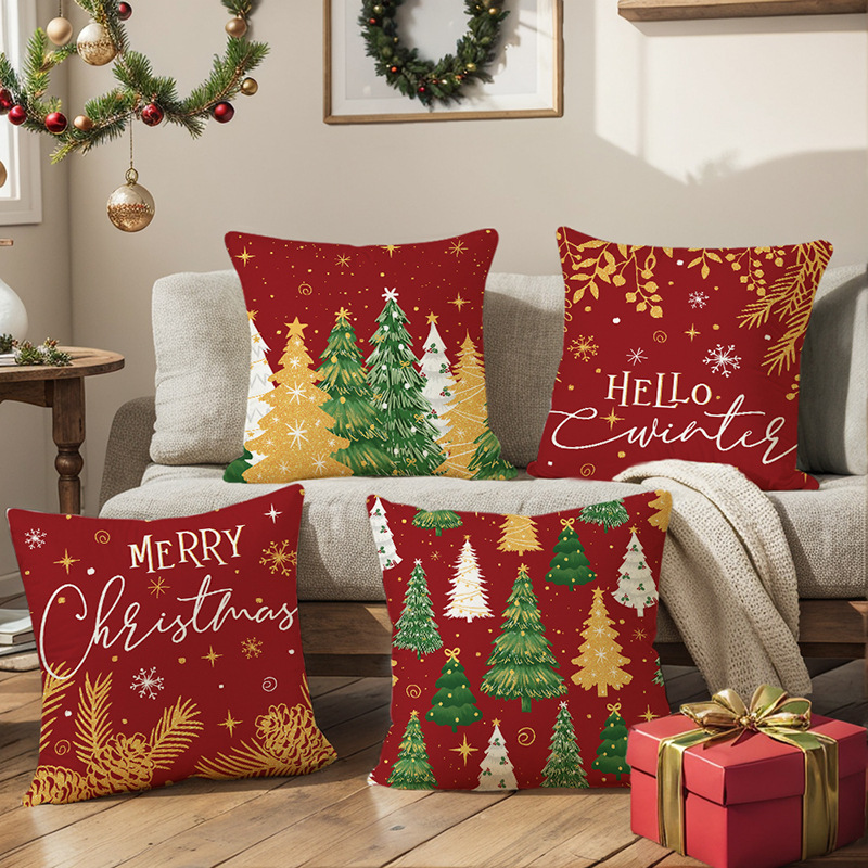 New cross-border pillowcase, Christmas print sofa decorative cushion cover, living room and bedroom pillow cover, holiday gift