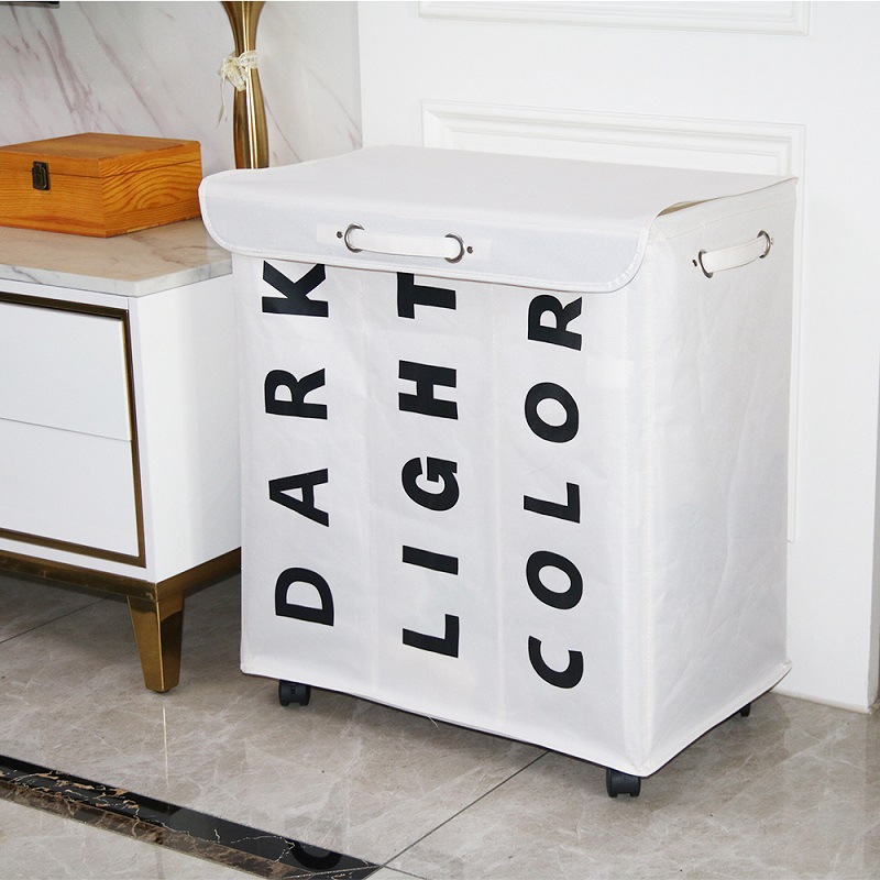 创意家居欧式分格带盖子洗衣篮带轮可折叠置物篮防水牛津布脏衣娄