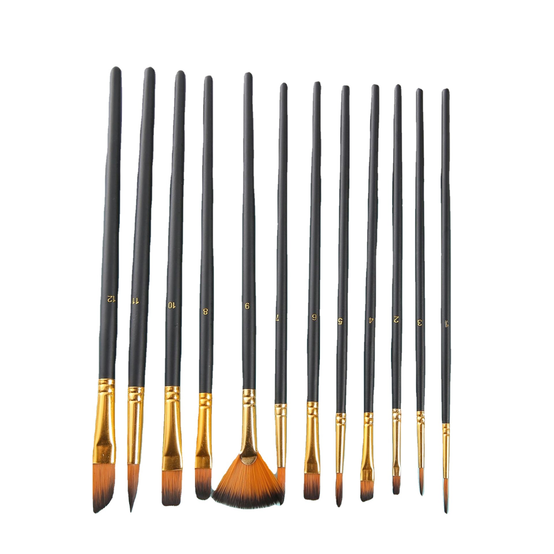 Cross-border 12-tube pearlescent nylon brush set, art oil brush, student painting watercolor brush, diy outlining brush Item Picture